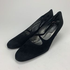 Prevata glory black suede pump shoes wedge 11 new